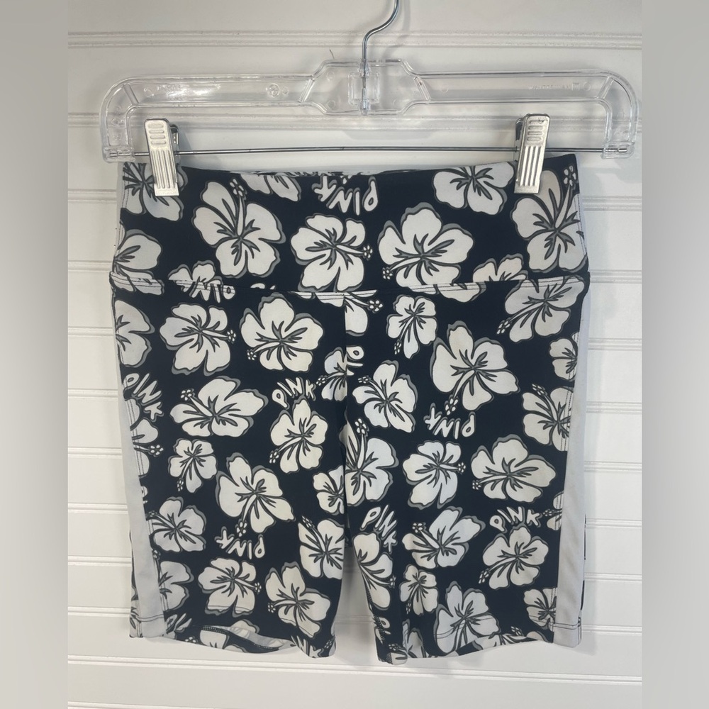 PINK Victorias Secret Active Black Tropical Athletic High Waist Biker Shorts